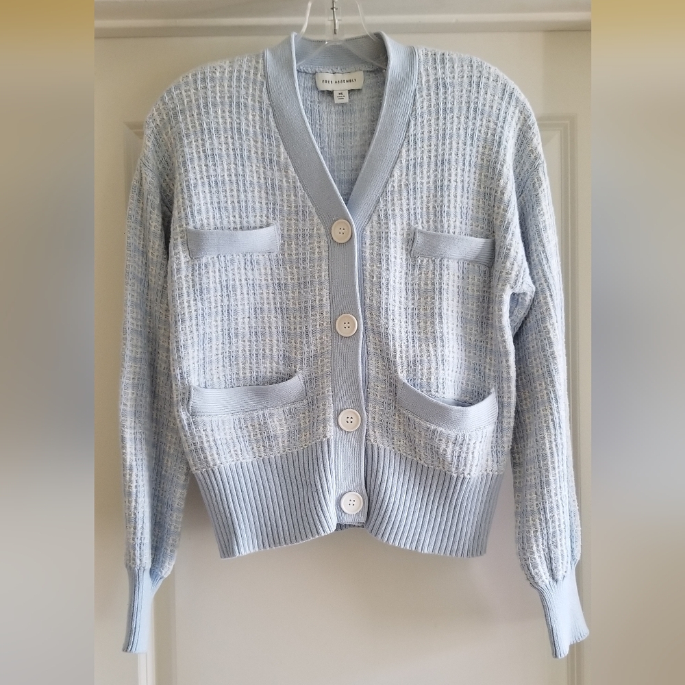 FREE ASSEMBLY Light Blue Tweed Knit Cardigan Size XS